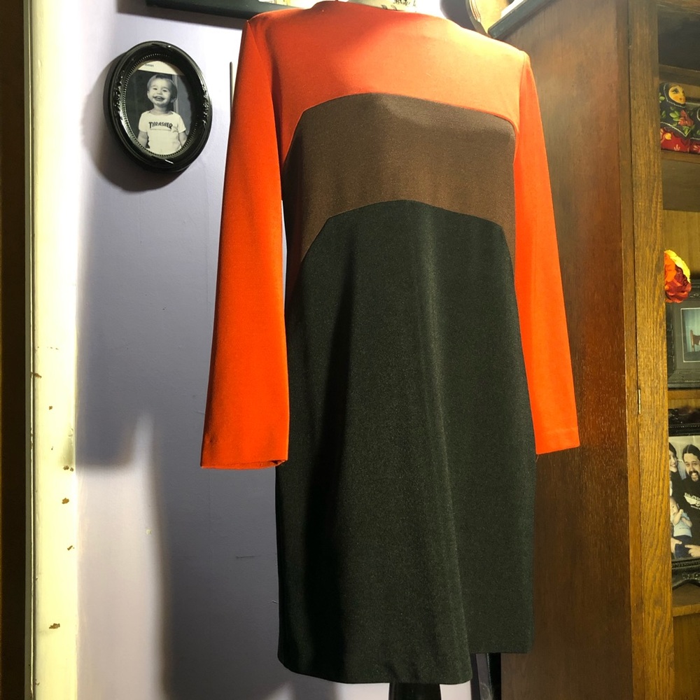 Orange, brown, & black block dress long sleeve